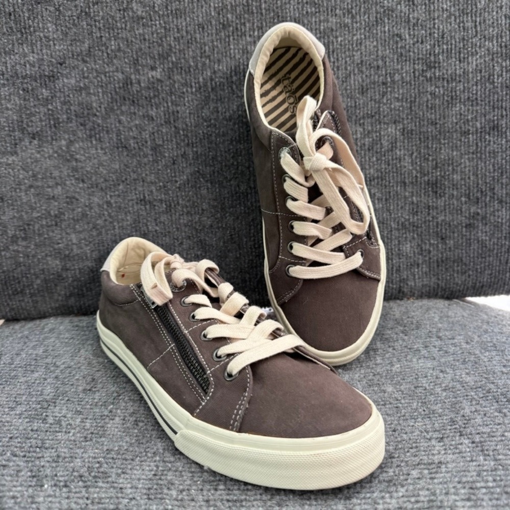 Taos Plim Soul Lux Charcoal Grey Canvas Side Zip Lace Up Sneakers Shoes 8 - Picture 2 of 9